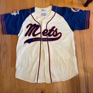 NEW YORK METS STARTER JERSEY CURSIVE SPELL OUT WHITE BLUE SEWN MEN LARGE